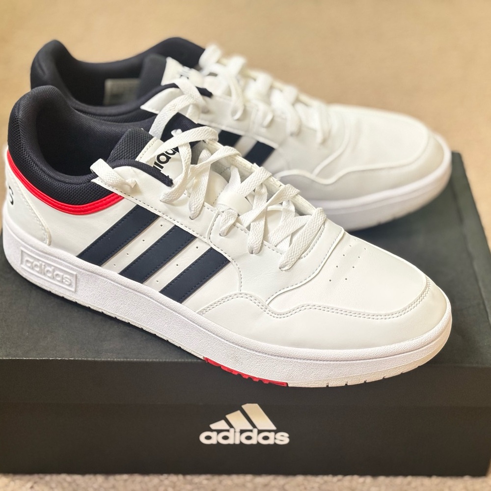 Adidas White and Black Sneakers with Red Accents